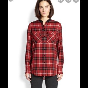 Vince plaid tunic with leather detailing
